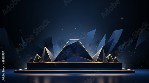 Abstract 3D dark blue low poly podium