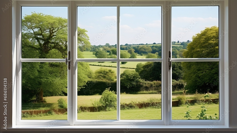 Fototapeta premium Empty Interior with Window Overlooking Greenery and Landscape generated by AI tool