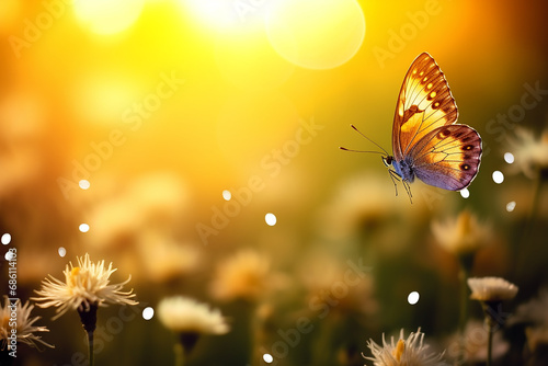 Beautiful Wild Flowers Background with Butterflies"