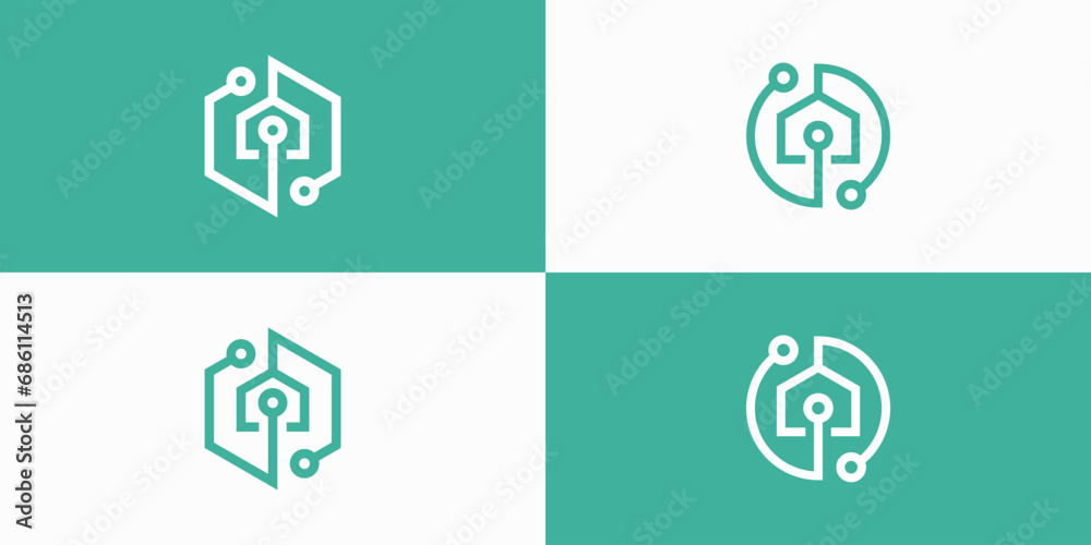 Smart home connection vector logo design