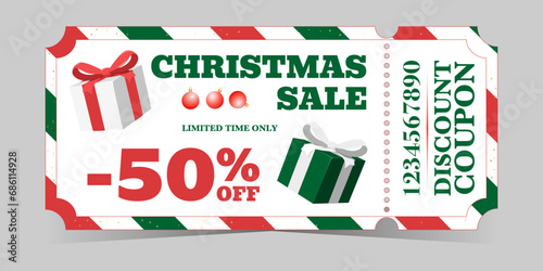 Christmas sale colorful discount voucher with gift boxes