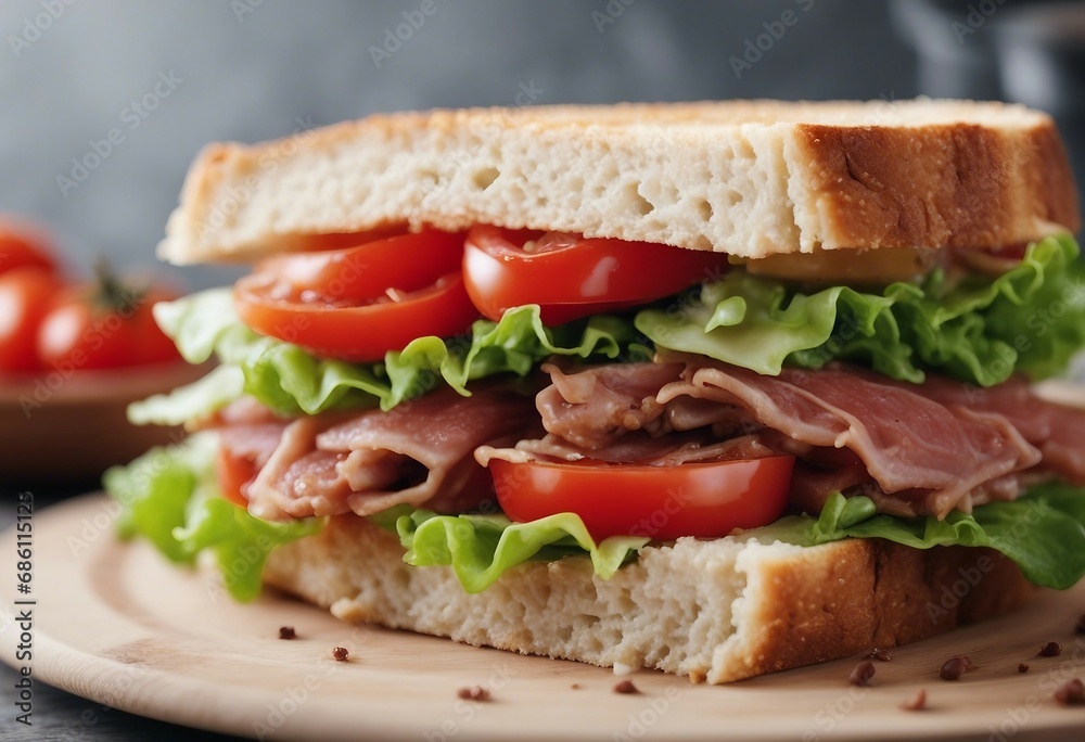 A delicious sandwich with meat tomatoes and lettuce isolated. Fast food A delicious sandwich with meat tomatoes and lettuce isolated. Fast food