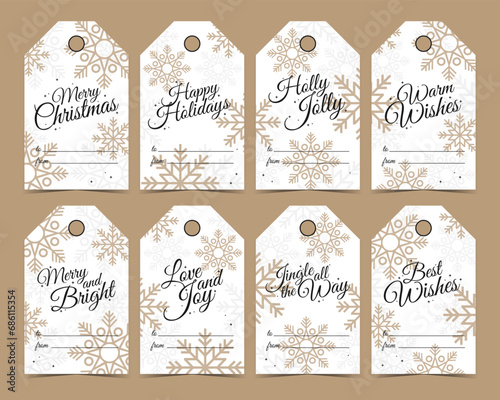 Set of Christmas vintage tags for gifts with snowflakes