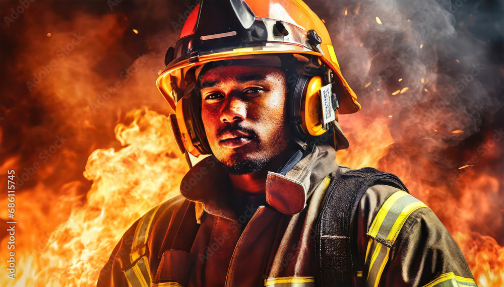The burning fire and firefighter The burning fire and firefighter