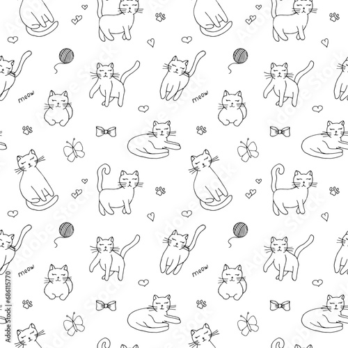 Cats background, vector illustration hand drawing doodles