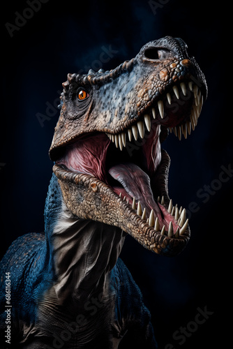 a dinosaur, studio photography, cinematographic lighting, dark background © Enrique