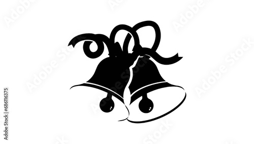 decoration with two bells,wedding bells, christmas bells, black isolated silhouette