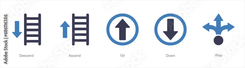 A set of 5 Direction icons as descend, ascend, up