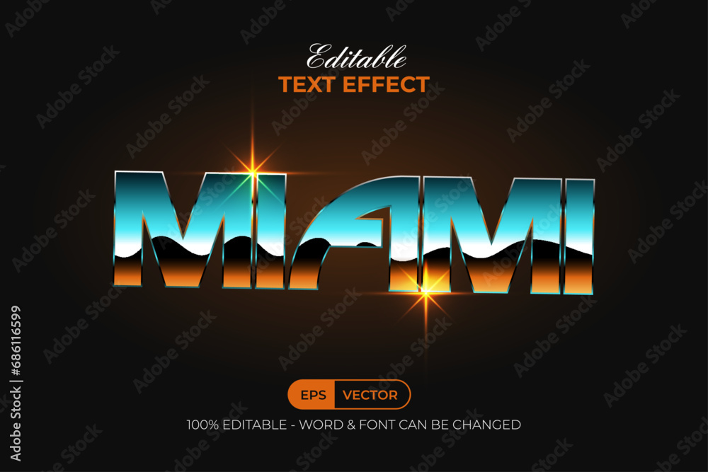 Fototapeta premium Miami Text Effect Retro Style. Editable Text Effect.