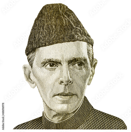 Muhammad Ali Jinnah (1876 - 1948). Portrait from Pakistan banknotes