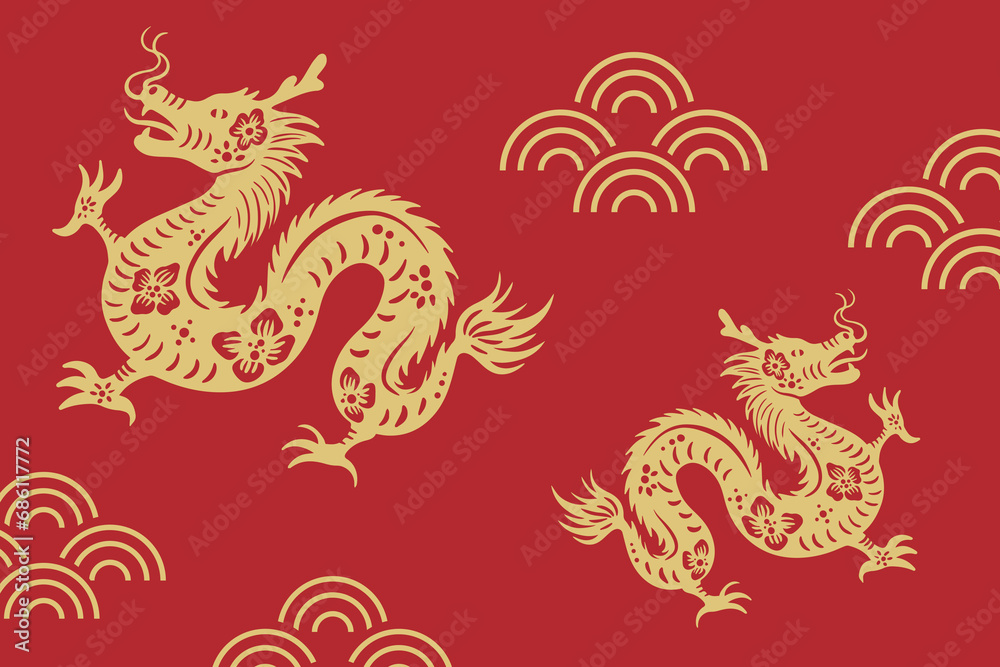 Chinese Year of the Dragon red gold background