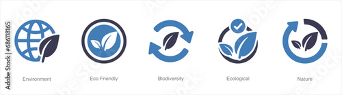 A set of 5 ecology icons as environment, eco friendly, biodiversity