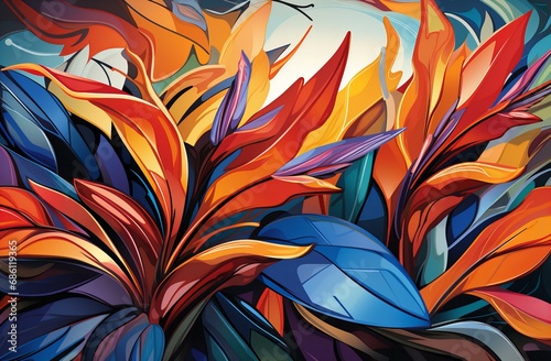 Abstract Floral Explosion of Colorful Petals in a Vibrant and Dynamic Artistic Composition