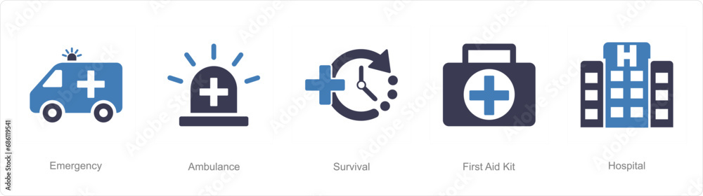 Obraz premium A set of 5 Emergency icons as emergency, ambulance, survival