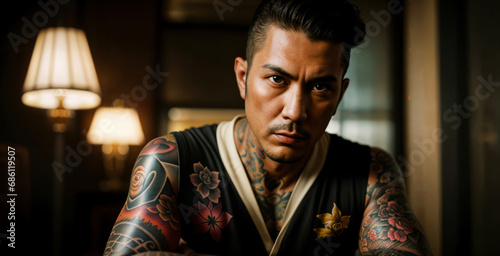  Portrait of a Japanese Gangster Yakuza. photo