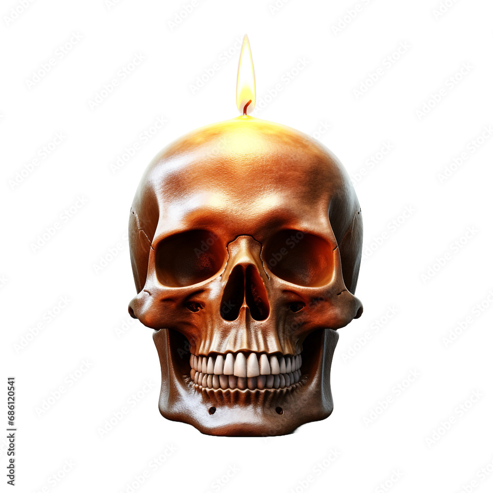 3d Skull With Burning Candle Halloween Holiday isolated on transparent background 3d Skull With Burning Candle Halloween Holiday isolated on transparent background
