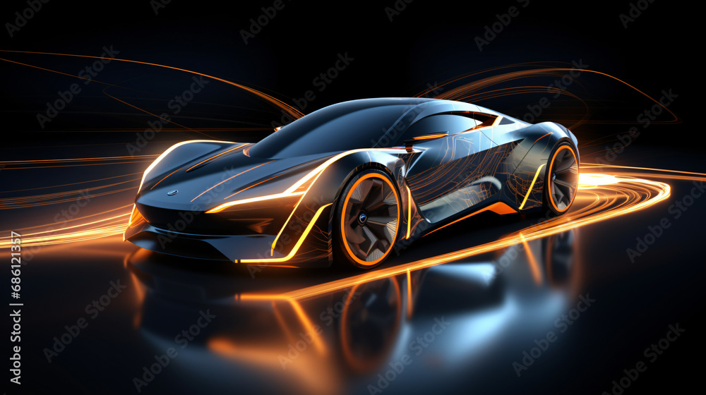 Abstract futuristic speeding sports car