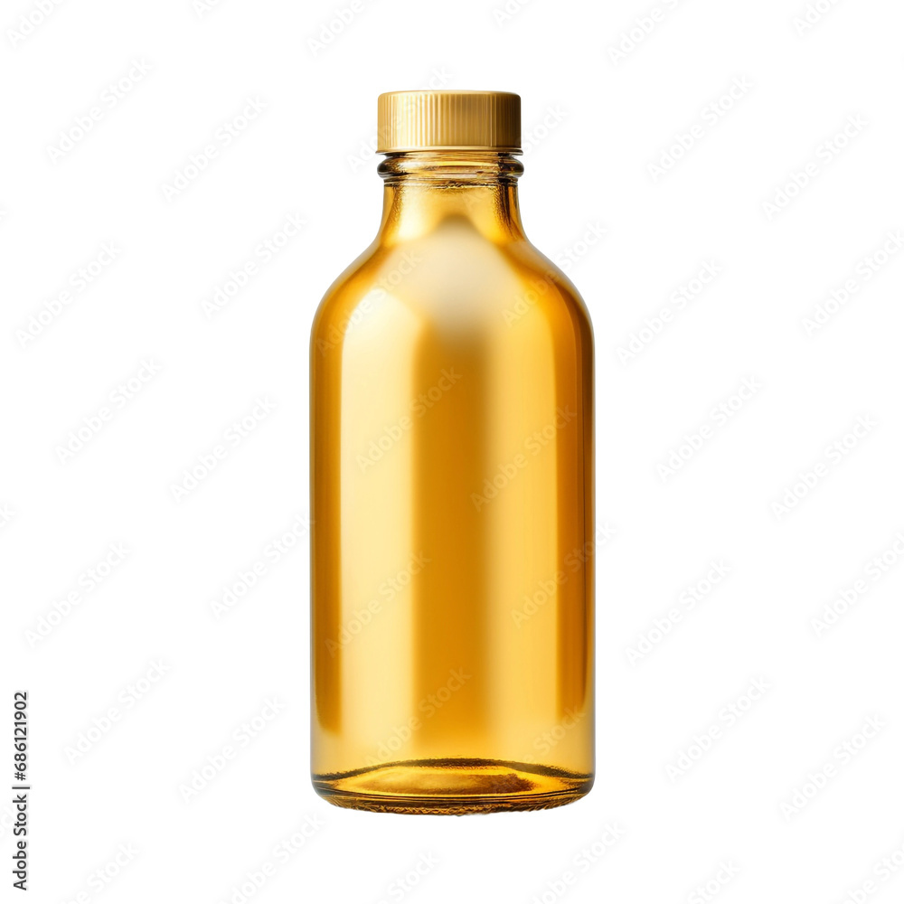 A bottle of gold color is shown isolated on transparent background A bottle of gold color is shown isolated on transparent background