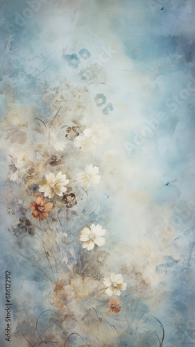 Distressed watercolor floral wallpaper background
