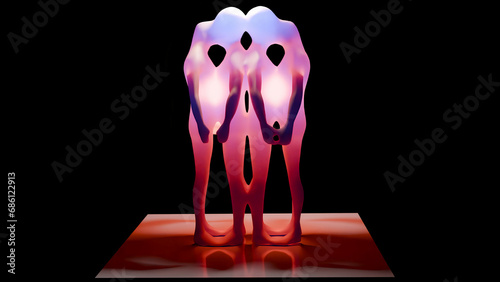Fused people. Human bodies fused together. Human bodies standing close to each other. 3d render illustration.