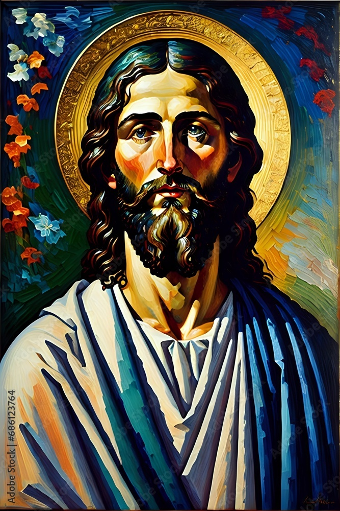 Naklejka premium Photo of Jesus Christ oil painting made with Generative AI