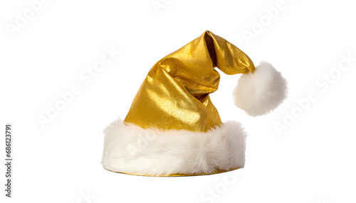 Gold santa claus hat isolated, transparent background