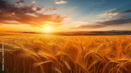 The image of the sunset and the golden wheat field extending to the horizon. © kept