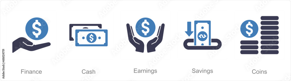 A set of 5 Finance icons as finance, cash, earning A set of 5 Finance icons as finance, cash, earning