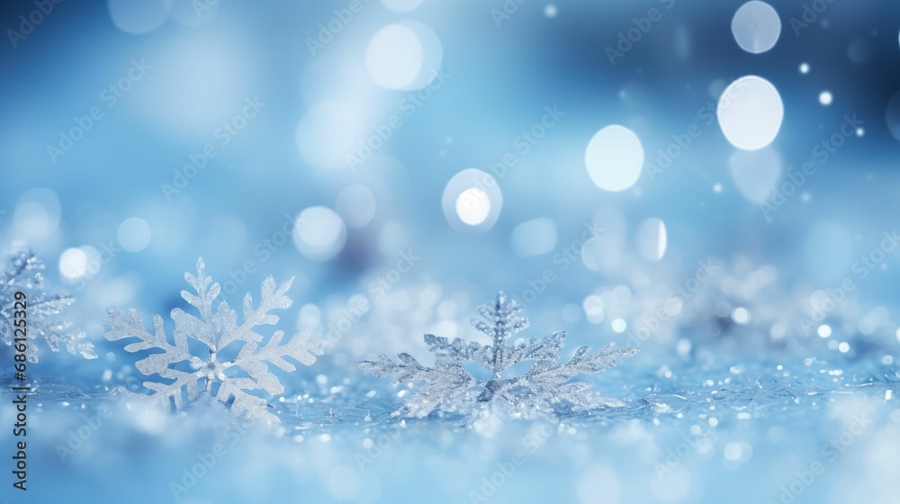 Snow winter background with bright snowflakes.