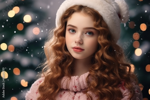 Portrait of a cute gentle woman Christmas promo