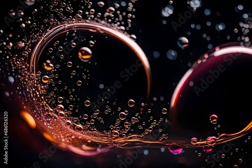 Splash bubble of liquid, abstract art against a dark backdrop.