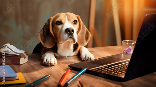 dog and laptop computer. Generative AI