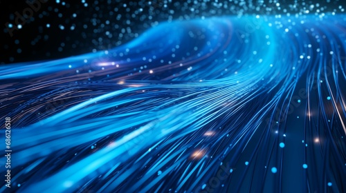 Image of radiant blue threads of fiber optic cables.