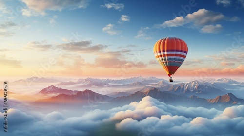Image of the balloon flying over fluffy clouds. © kept