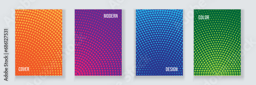 Vector set of saturated color a4 cover design template with circle halftone dot pattern. photo