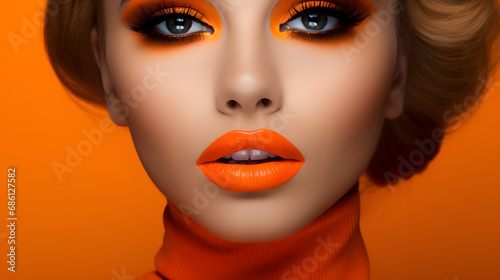 Orange Makeup Beauty Closeup with Perfect Skin