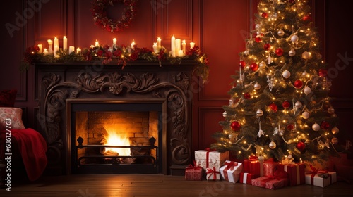 fireplace with christmas background