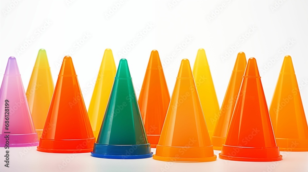 Image of plastic cones on a white background. Image of plastic cones on a white background.