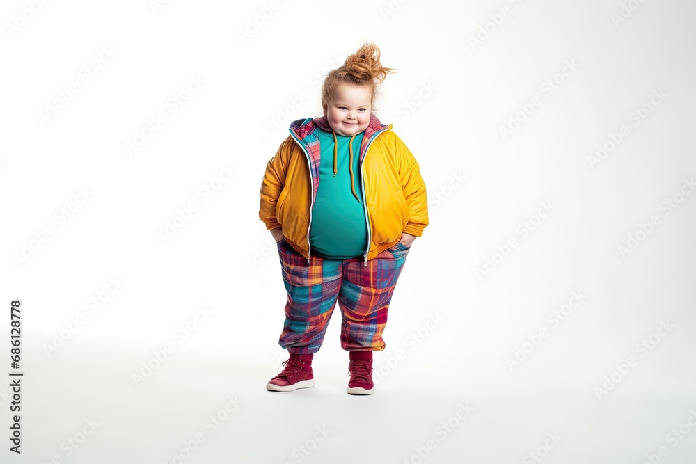 Cute fat girl standing in a studio, radiating cheerfulness and innocence. Cute fat girl standing in a studio, radiating cheerfulness and innocence.