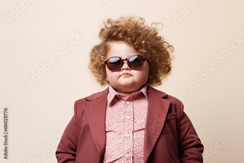 Stylish fat boy with glasses, exuding confidence and intelligence, capturing a modern, fashionable youth.