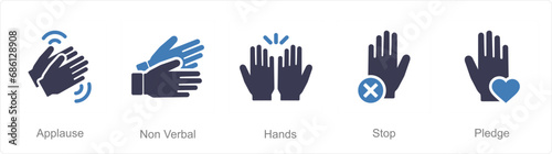 A set of 5 Hands icons as applause, non verbal, hands
