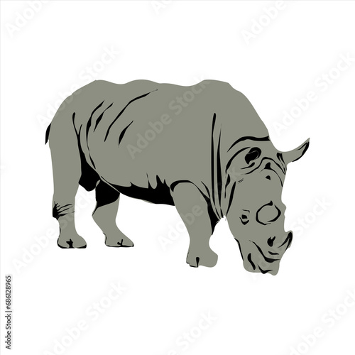 Vector illustration of the Javan Rhinoceros  a rare Indonesian animal.