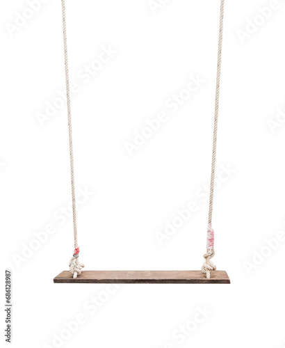 Old wood swing hanged Isolated on transparent background, PNG File photo