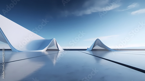 3d render of abstract futuristic architecture with empty concrete floor