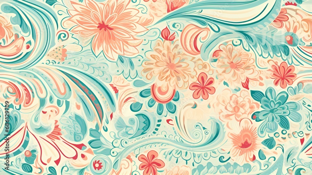 Fototapeta premium Paisley pattern in pastel colors | generative AI