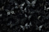 a group of black and white butterflies flying in the air with their wings spread out to the side of the picture.