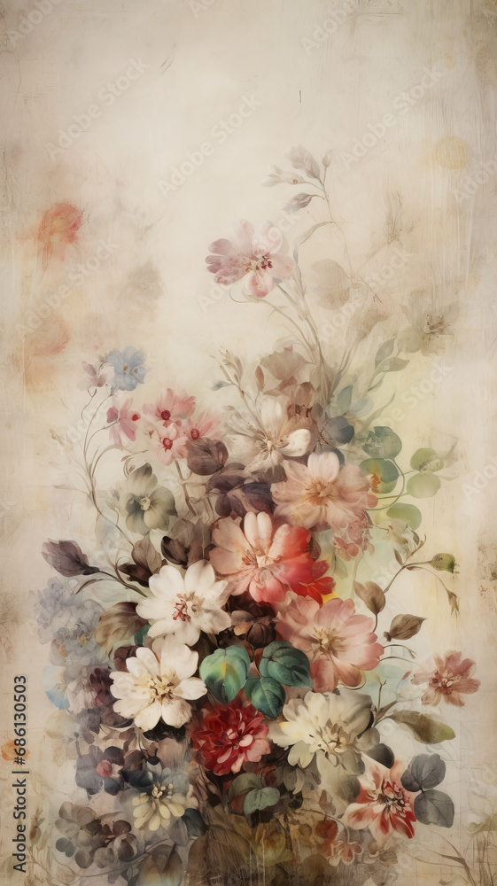 Distressed watercolor floral wallpaper background,generative ai