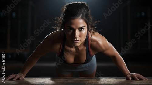 Image of an athletic woman in plank position.