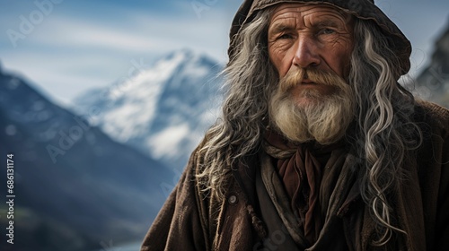 Image of an old man in the majestic Alps.