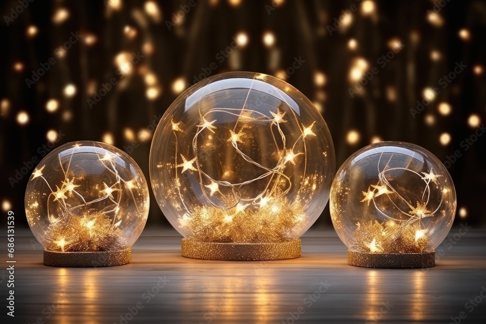 three snow globes with Christmas lights template and mockup three snow globes with Christmas lights template and mockup